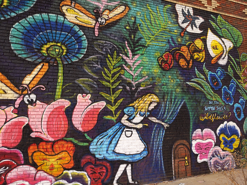 Alice in Wonderland mural at the Coleman Public Library - home of Stardust Retreat